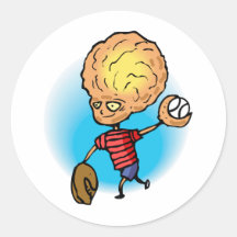 Alien Playing Baseball Round Sticker