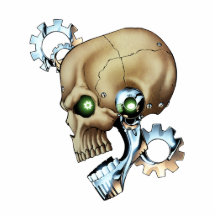 Alien Robot Skull from the Future in Chrome + Bone Acrylic Cut Outs