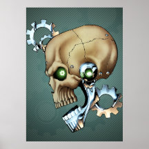 Alien Robot Skull from the Future in Chrome + Bone Poster