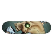 Alien Robot Skull from the Future in Chrome + Bone Skate Boards