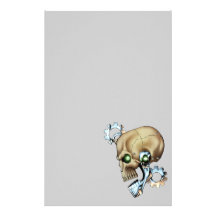 Alien Robot Skull from the Future in Chrome + Bone Stationery Paper