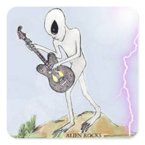 Alien Rocks w/guitar - Sticker