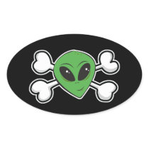 Alien Skull and Crossbones Oval Sticker