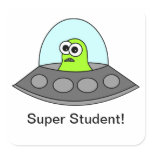 Alien Spaceship Super Student Square stickers