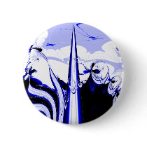 Alien Tropics - Fractal Art Design. Blue and White Pinback Buttons