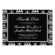 All Black with White Damask Elegant Save the Date Personalized Announcement
