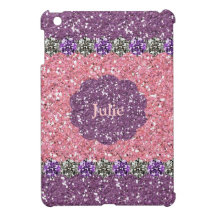 All Girl Pink Purple Glitter Gem Look Personalized iPad Mini Cases