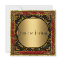 All Gold Black Red retro Party Invitation