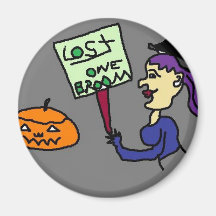 All Hallows Eve and No Broom! Fridge Magnets