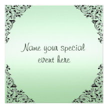 All Occasions Elegant Pale Green Black Floral Personalized Invitation