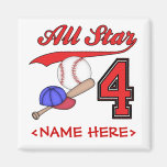 All Star Baseball 4th Birthday Fridge Magnets