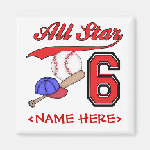 All Star Baseball 6th Birthday Refrigerator Magnet