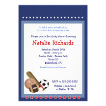 All Star Baseball Soccer Sports Baby Shower 5x7 Invitation