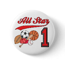 All Star Sports 1st Birthday Pinback Buttons