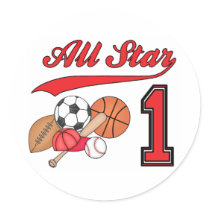 All Star Sports 1st Birthday Round Stickers