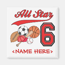 All Star Sports 6th Birthday Magnet