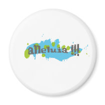 Alleluia !!! Gris sur taches bleues-vertes Refrigerator Magnets
