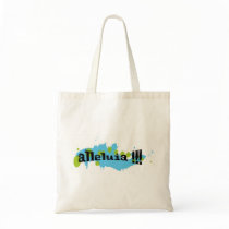 Alleluia !!! Noir sur taches bleues-vertes Canvas Bags