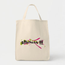 Alleluia !!! Noir sur taches vertes traits roses Tote Bags