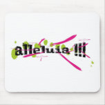 Alleluia !!! Noir sur taches vertes traits roses Mousepad