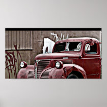 Alleyway Vintage Truck with Broken Windows Poster