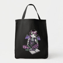 "Ally" Emo School Girl Fairy Art Canvas Tote Bag