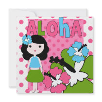 Aloha Birthday (Black Hair Girl) Invitation
