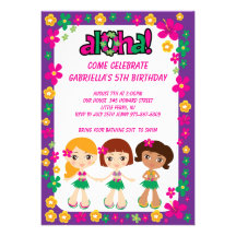 Aloha Girl's Luau Birthday Invitation