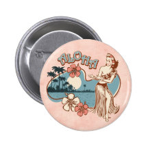 Aloha Hula Girl Pin Button