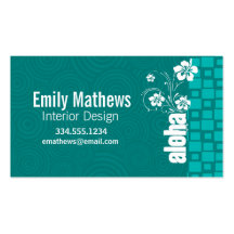 Aloha; Turquoise Squares; Retro Business Card Template