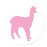 Alpaca Silhouette (in pink) Round Stickers