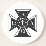 Alpha Tau Omega Badge Black & White Beverage Coaster