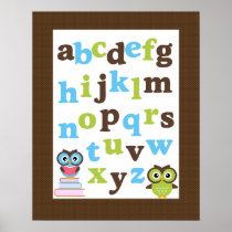 Alphabet Poster for Nursery Blue Green Owls