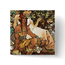Alphonse (Alfons) Mucha - Art Nouveau - Manhood Pinback Button