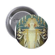 Alphonse Mucha Art Deco Button