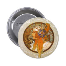 Alphonse Mucha Art Deco Pinback Buttons