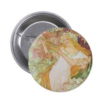 Alphonse Mucha Art Deco Pinback Buttons