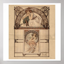 Alphonse Mucha - Calendar of cherry blossom RARE Poster