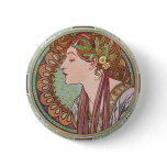 Alphonse Mucha Laurel Art Nouveau Button Pin