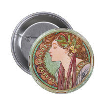 Alphonse Mucha Laurel Art Nouveau Button Pin