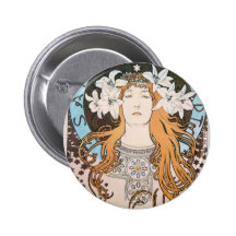 Alphonse Mucha Sarah Bernhardt Jugendstil Art Deco Anstecknadelbutton