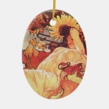 Alphonse Mucha Sunflower Christmas Ornaments
