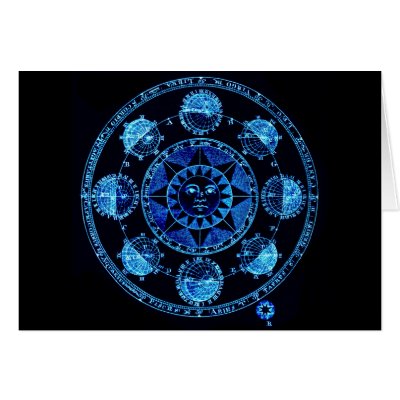 Altered Light Blue Zodiac Sun Eclipses Cards by Biblioartgifts