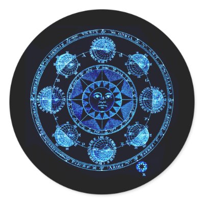 Altered Light Blue Zodiac Sun Eclipses Round Stickers by Biblioartgifts