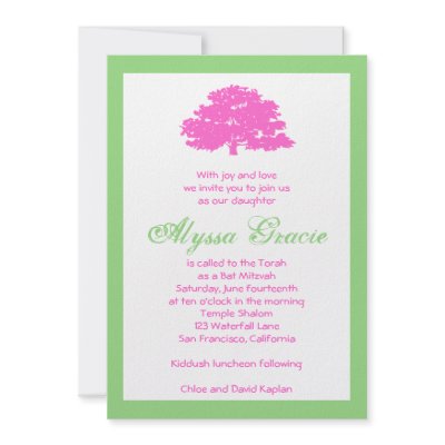 Alyssa Tree of Life Bat Mitzvah Invitation Pink by eMitz_com