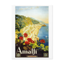 "Amalfi" Vintage Travel Poster Postcard