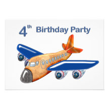 Amazing Airplane 4th Birthday Custom Announcements
