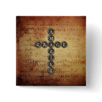 Amazing Grace Cross on Vintage Music Sheet Pins