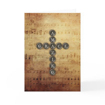 Amazing Grace Cross on Vintage Music Sheet Greeting Cards