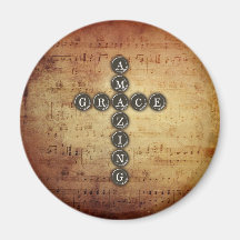 Amazing Grace Cross on Vintage Music Sheet Refrigerator Magnet